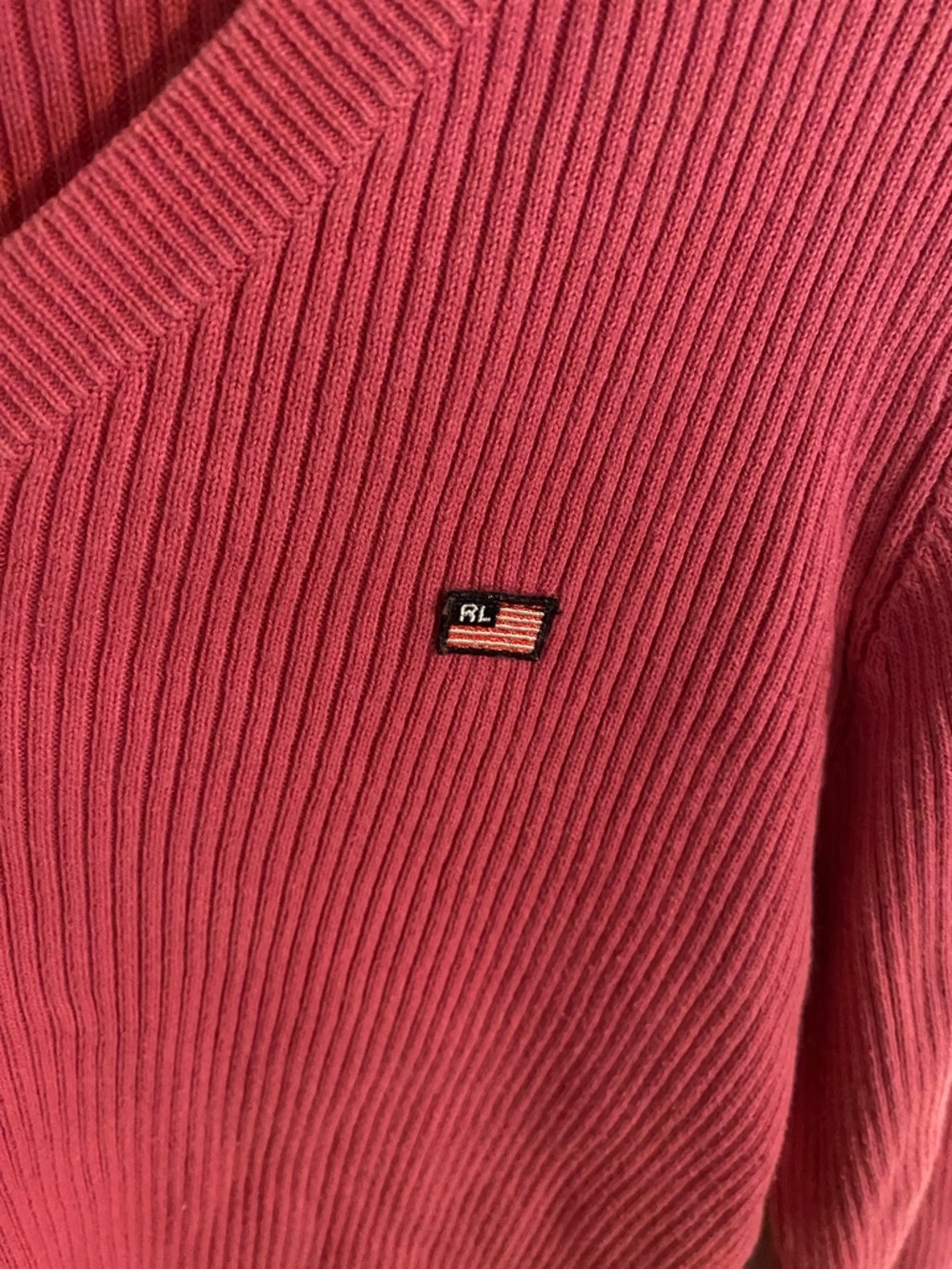 Polo Jeans Co. Ralph Lauren Pink Ribbed V-Neck Sweater - Picture 3 of 3